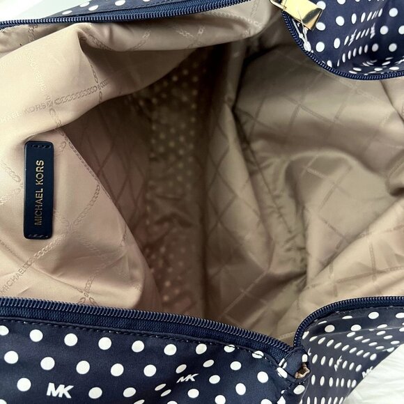 Michael Kors Navy Polka Dot Large Jet Set Nylon Packable Tote Travel Bags Set - Picture 5 of 11
